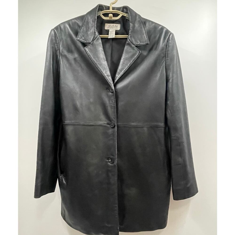 Black Leather, Soft Supple Mid Length Jacket, Coat, Lined, Alfani, Ladies XL